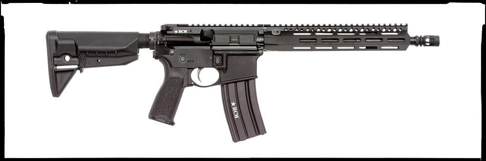 BCM CQB 11 MCMR carbine in black, right side profile with collapsible stock and M-LOK handguard