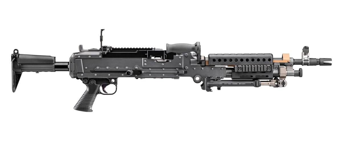 FN M240L medium machine gun with bipod, right side profile