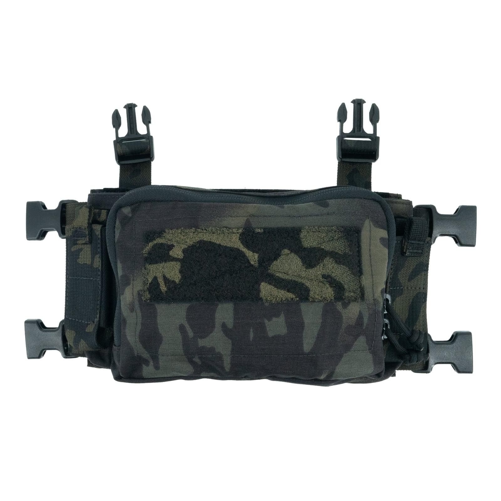 Micro Chest Rig placard in MultiCam Black, front view
