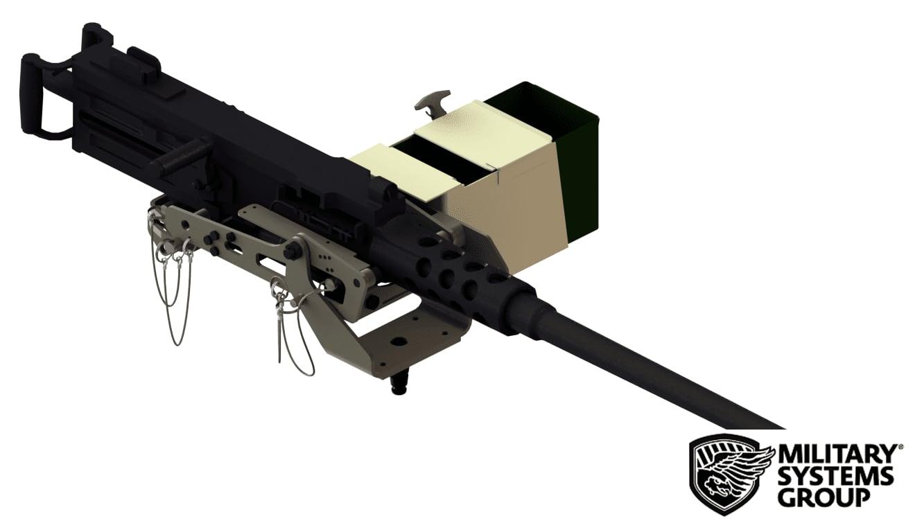 MK93 mount carrying an M2 .50 cal machine gun and ammo can