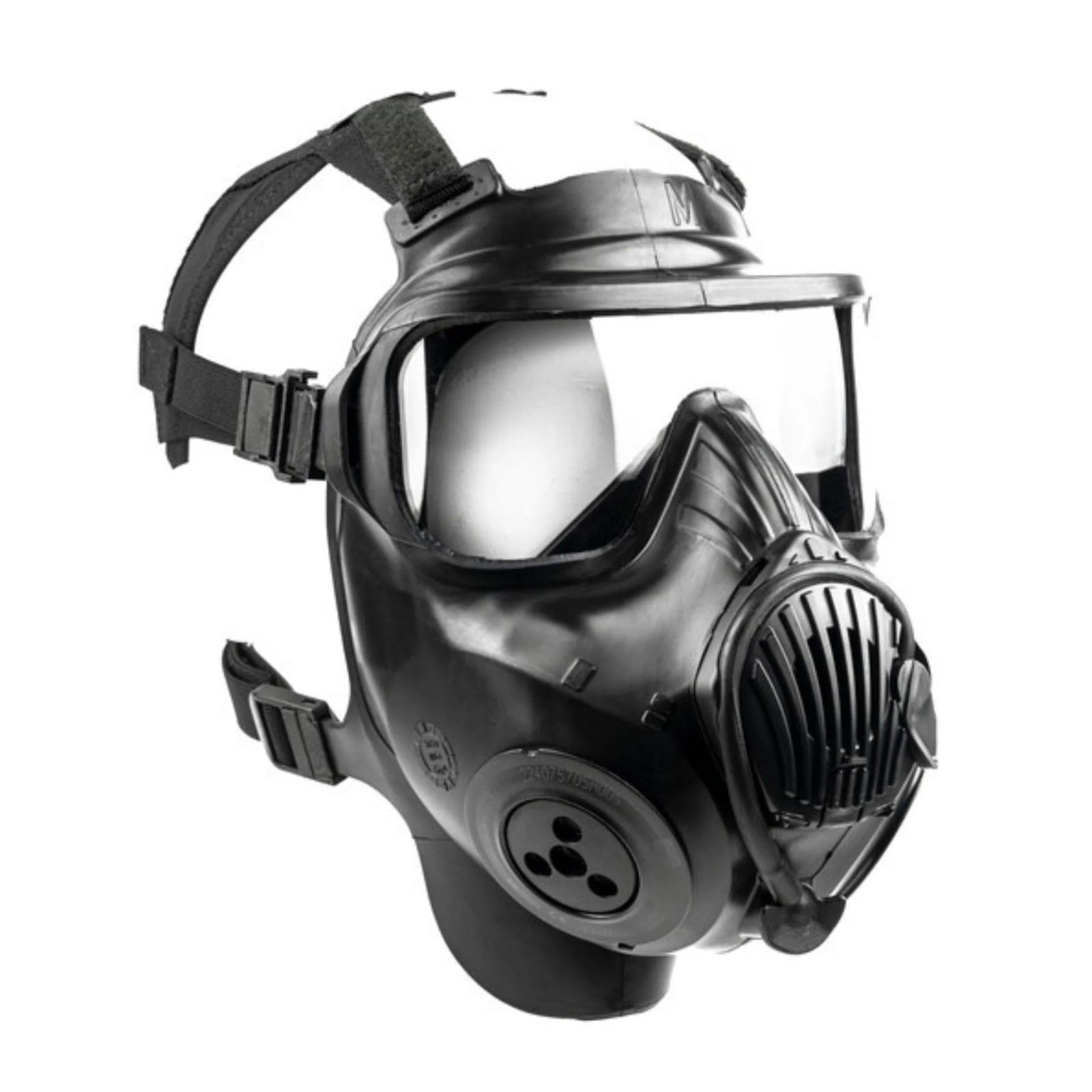 Black Avon Protection C50 respirator mask with panoramic visor, three-quarter view on a white background